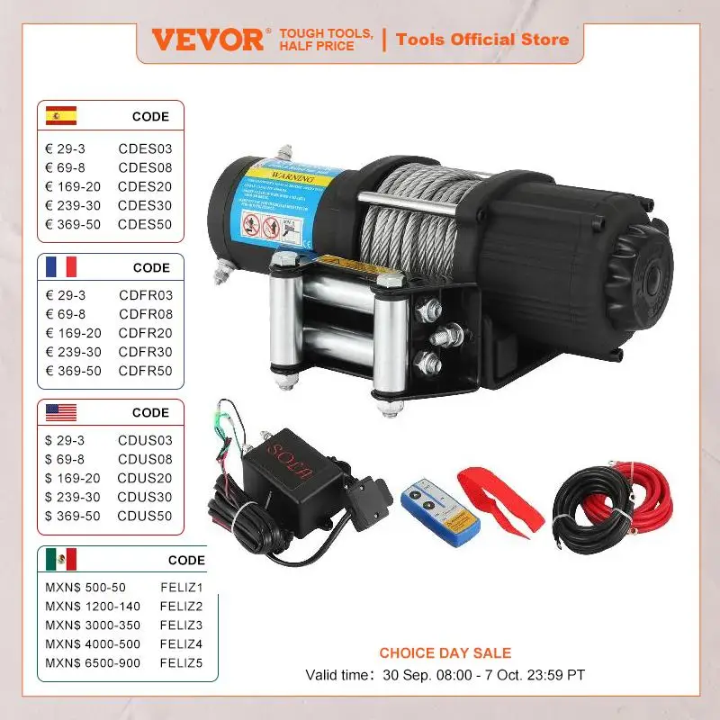 VEVOR 4000LBS 12V Electric Winch for 4X4 43FT Steel Cable With Wireless Control ATV Truck Off Road