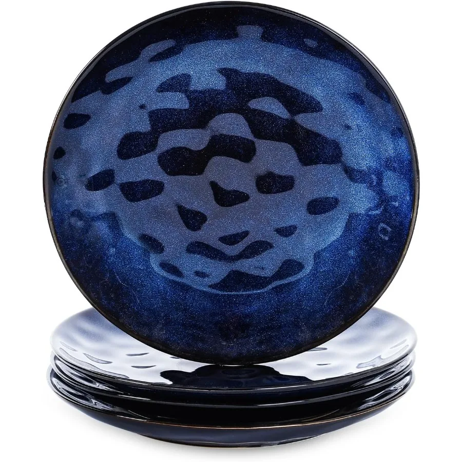 

8-дюймовые керамические тарелки для десертного салата, набор из 4 круглой конструкции, микроволновая печь и можно мыть в посудомоечной машине, устойчивый к царапинам фарфоровый рифленый