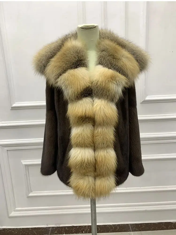 Fangtai 2024 Winter New Mink Short Fur Coat Women Luxury Outwear FemaleVest Coats Natural Real Fox Fur Jacket Free shipping spec