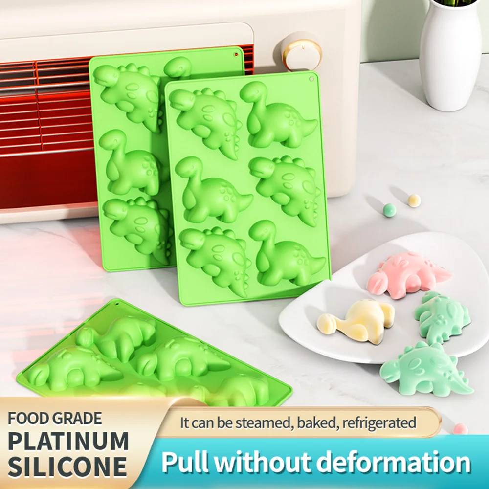 Silicone 6 Cavities Dinosaur Jello Molds for Chocolate Dinosaur Soap Molds for Baking Dessert Cupcake Topper Cake Decoration