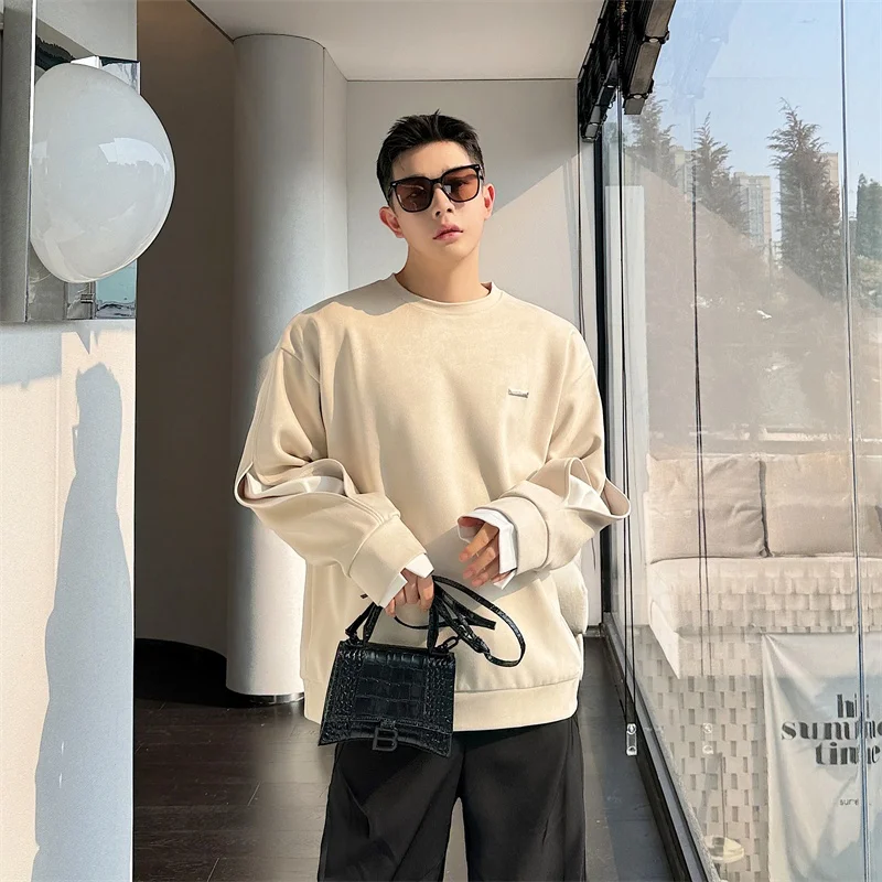 

Весна 202, мужская круглая свободная замшевая толстовка Ne, дизайн Sensation, двухсекционная повседневная удобная молодежная мода