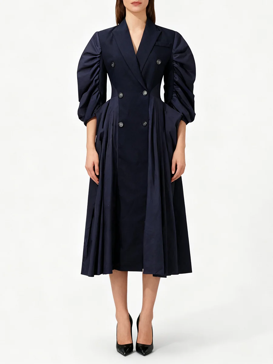 TWOTWINSTYLE Solid Slimming Spliced Shirring Temperament Trenchs for Women Lapel Half Sleeves Tunic Fashion Trench Female New