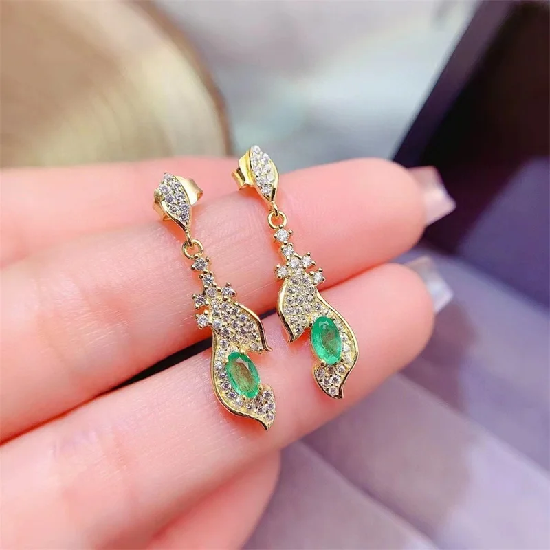 

Genuine Gemstone Real Authentic Natural Colombian Emerald S925 Silver Drop Earrings with Certificate