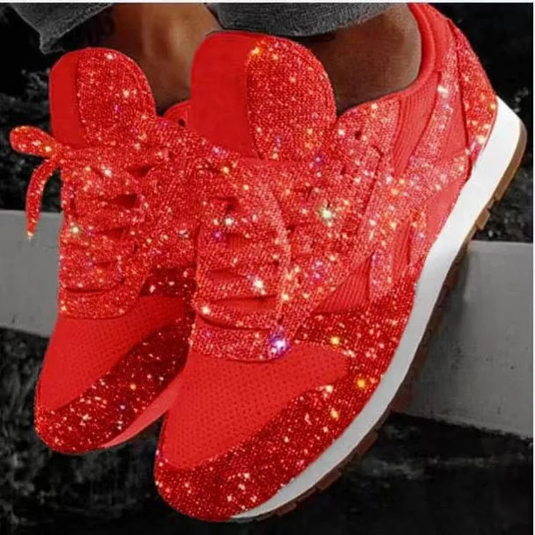 2024 Summer Women Shining Sneakers New Casual Flat Ladies Vulcanized Shoes Breathable Lace Up Sneakers Outdoor Sport Shoes
