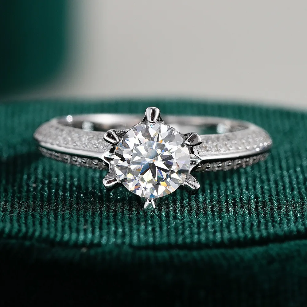 

18K Gold D Color Mozambique Diamond Ring, Women's Fashion Half of The Country, 1 Carat Open Mouth Platinum PT950 Diamond Jewelry