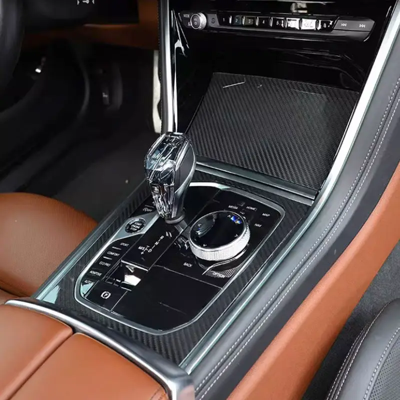 Soft Carbon Fiber For BMW 8 Series M850i G15 G16 2019 2020 2021 2022 Car Inner Center Console Gear Shift Panel Frame Trim Cover