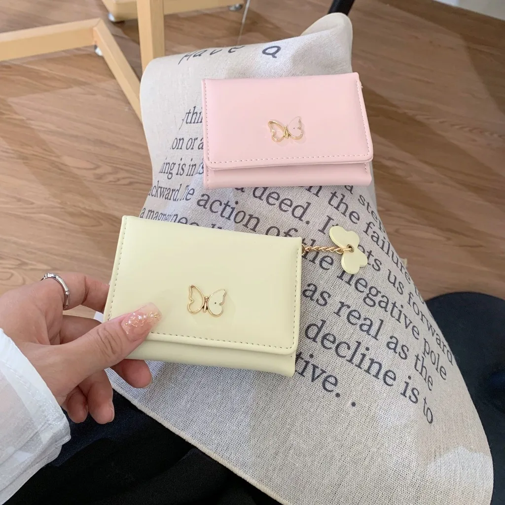 Coin Purse Rfid Blocking Women'S Short Wallet Butterfly Decor Wallet Premium Tri-Fold Pu Leather Wallet For Backpack Shopping