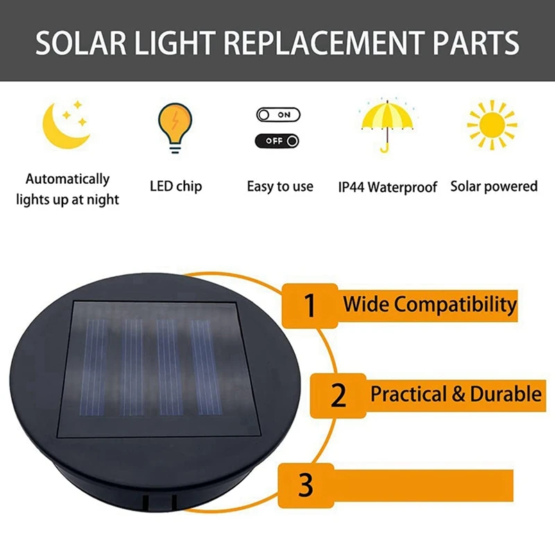 6 Pack Solar Lights Replacement Top For Lanterns, Waterproof Round Solar Lanterns Replacement Accessories(3.15 Inch)