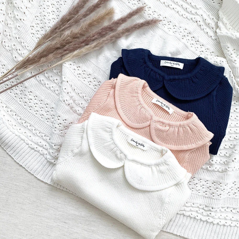 

Jenny&Dave Autumn and Winter Baby Children's Yuanbao Collar Underlay Sweater Pit Stripe High Elastic Sweater Girl Baby Cross bor