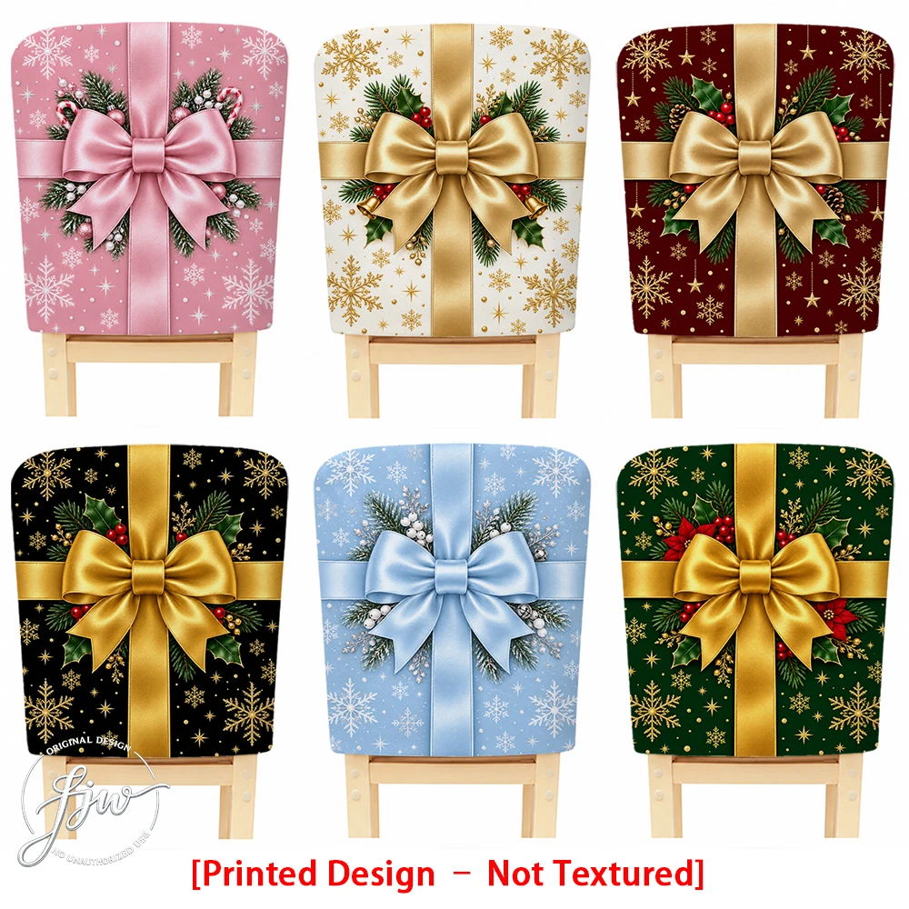 2/4/6pc Christmas Chair Back Covers Xmas Gift Box Bowknot Dining Chair Slipcovers for Holiday Party Home Decor