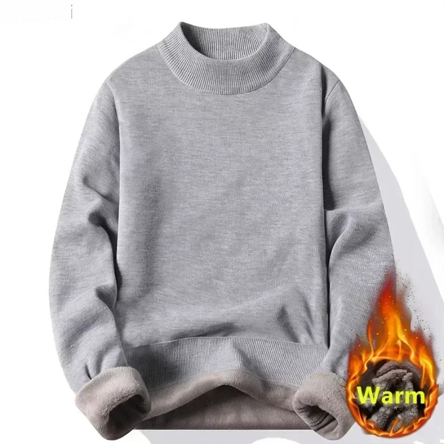 

New Men's Winter Pullovers Casual Solid Color Mock Neck Sweaters Fashion Loose Thickened Warm High-Quality Jumper for Men