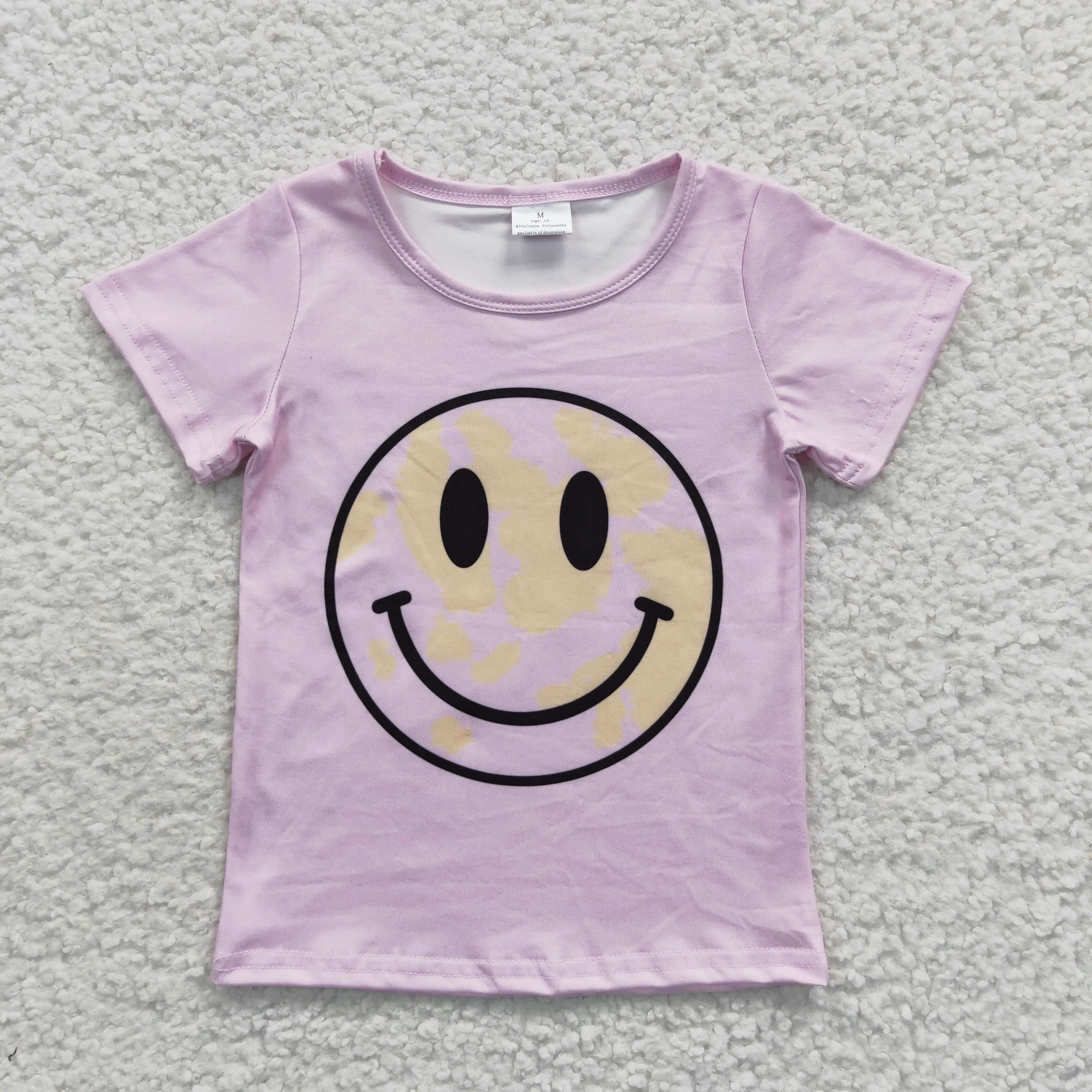 L​atest Update 2023 RTS Smile Pattern Kids Short Sleeve Tops Baby Summer T Shirts Toddler Girls Pink Clothes