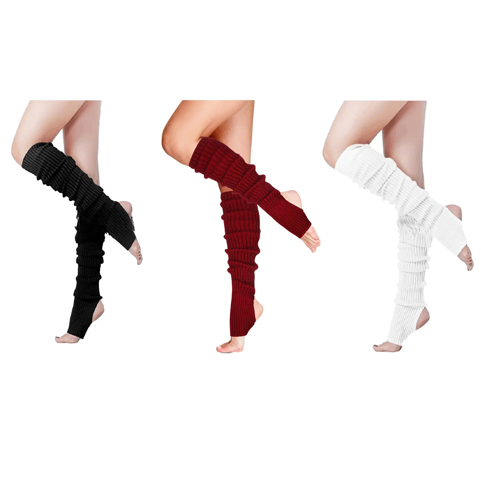 

3 пары женских вязаных теплых гетр: мягкие, эластичные, носки с напуском в стиле ретро. Подходит для вечеринок, танцев и занятий спортом.