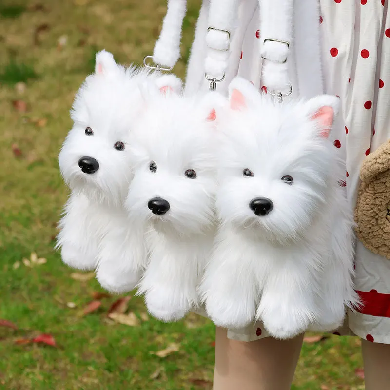 

Cute Furry Puppy Crossbody Bag Soft 3D Simulation Dog Shoulder Bag Fluffy Handbag Zipper Purse Women Girls Child Birthday Gift