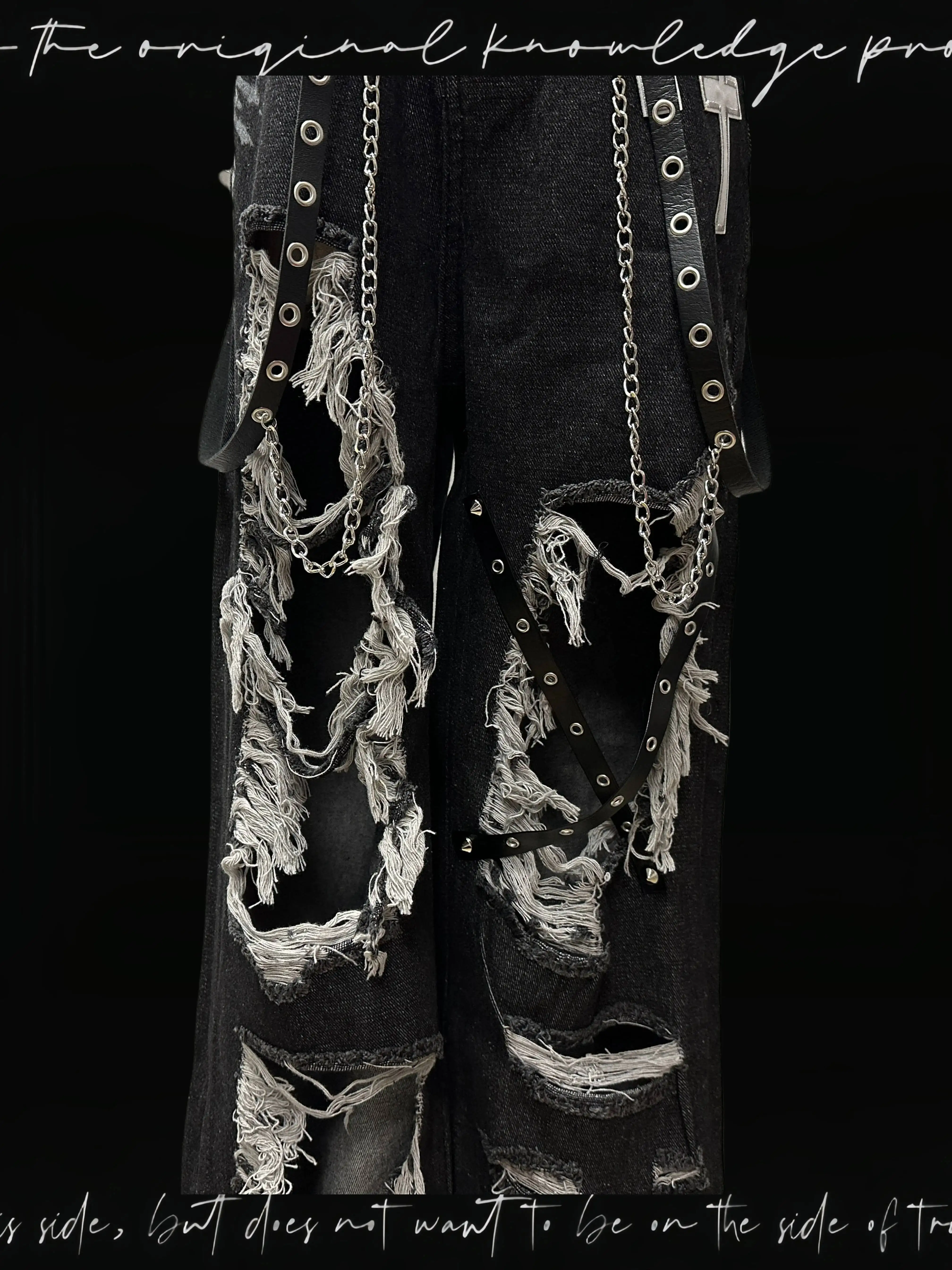 Jeans punk gotici Jeans estivi neri invecchiati Y2K Street Style Patchwork Panel Pantaloni a gamba larga dritti a vita alta per le donne