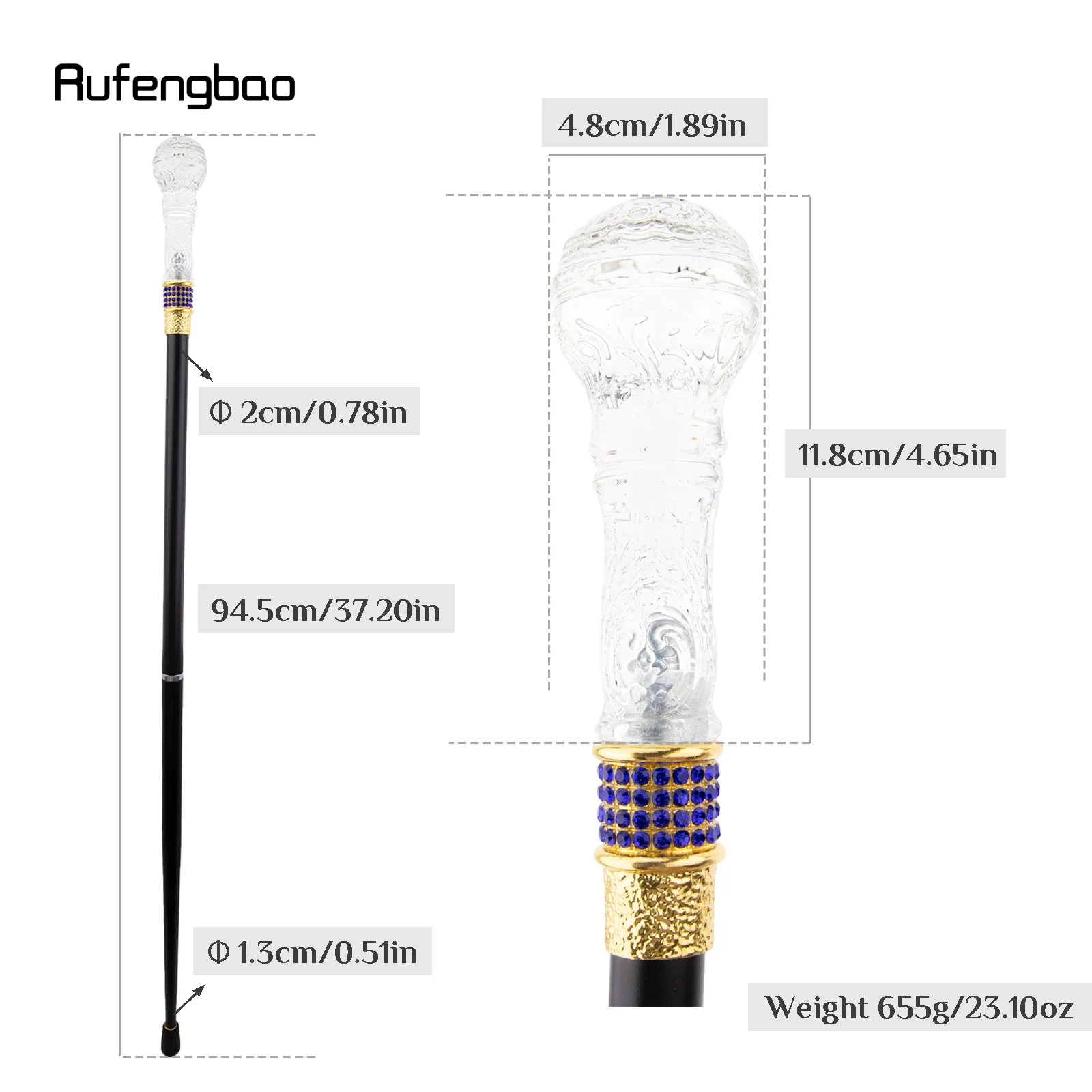 Transparent Ball Glass Golden Purple Alloy Fairy Wands for Girls Princess Walking Stick Wand  Performance stage Cane 94cm