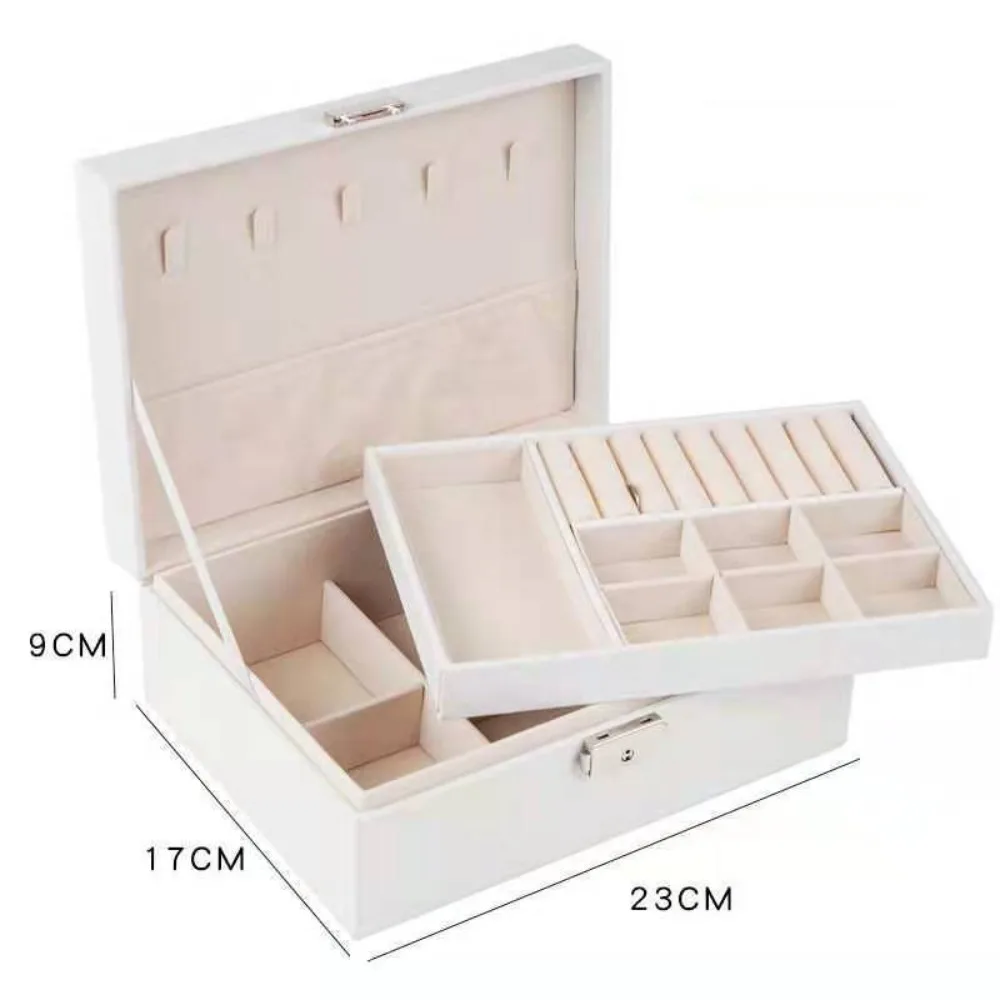

Large Capacity Pu Leather Jewelry Box Double Layer Subzone Jewelry Storage Box Ring Earrings Portable Jewelry Display Holder