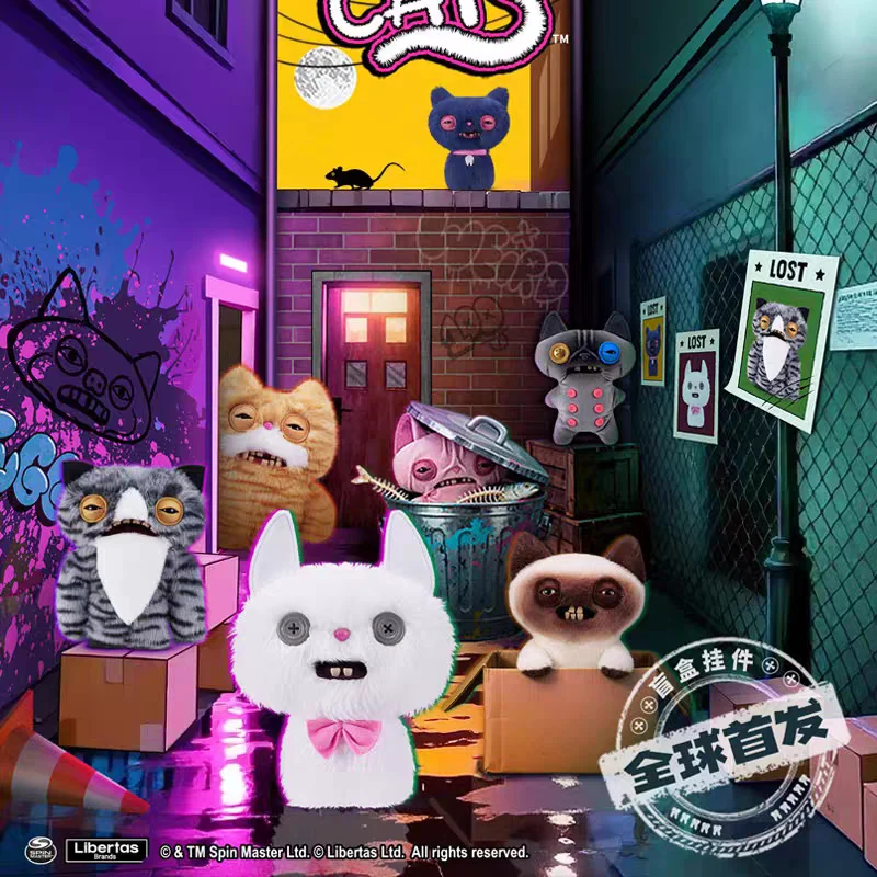 

In Stock Genuine Fuggler Cute Tooth Monster Genuine Dark Lane Night Cat Series Plush Blind Box Pendant Trendy Play Keychain Gift