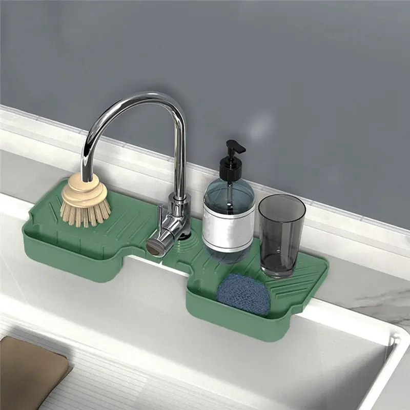 AT02-Kitchen Faucet Absorbent Mat Sink Splash Guard Silicone Drainage Drying Pad Countertop Protection Tray