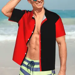 Hawaiian Shirt Beach Two Tone Blouses Red and Black Loose Casual Shirts Male Short-Sleeved Y2K Funny Clothing