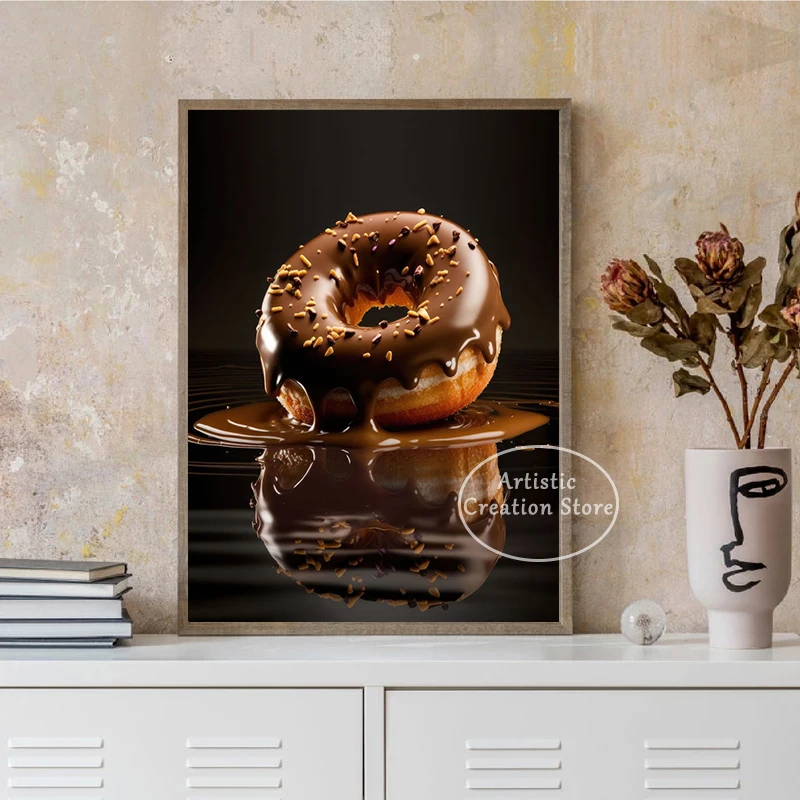 Ice Cream Chocolate Donut Poster Delicious Food Dessert Canvas Painting Print Wall Art Coffee Restaurant Kitchen Room Home Decor