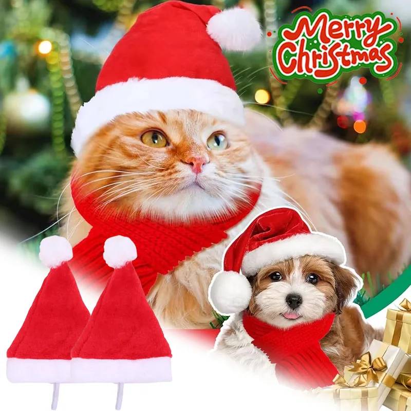 1/3/5/10/20PCS Christmas Pet Hat Santa Red Plush Cap for Dog Cat Holiday Party Costume Photo Prop Decoration Gift