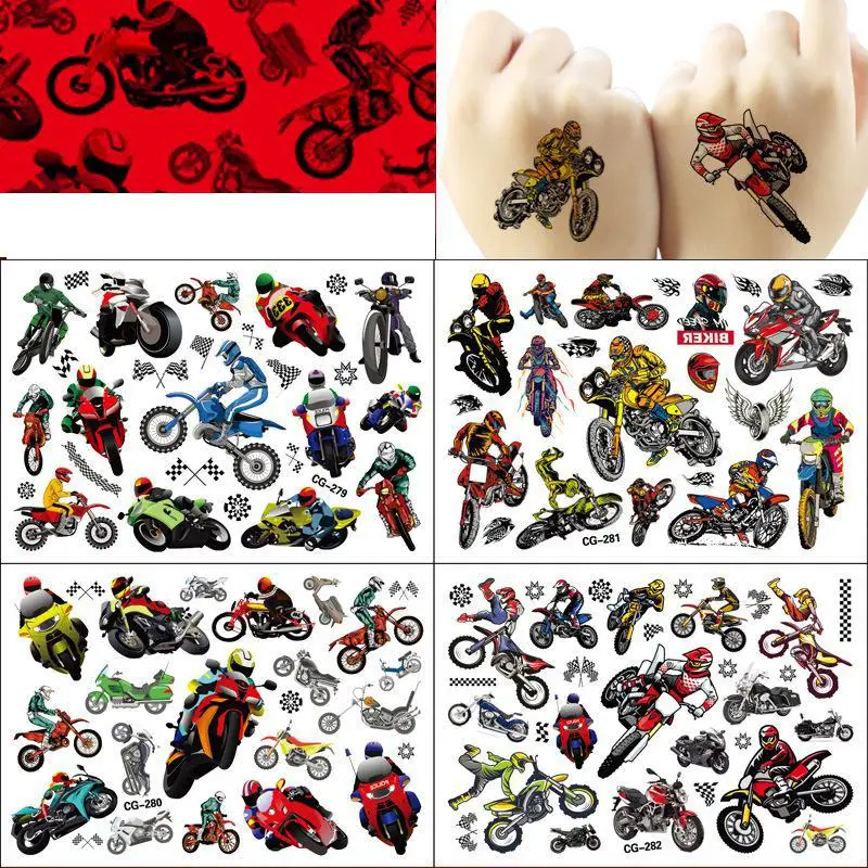Motorcycle Racing Figure Tattoo Stickers for Kids, Desenhos animados, Dirt Bike, Meninos, Meninas, Natal, Aniversário, Fontes do Partido, Decoração,