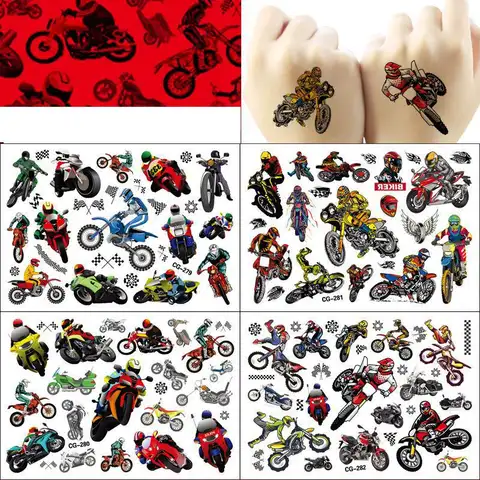 1Pcs Dirt Bike Motorcycle Tattoo Stickers Racing Figure Cartoon Christmas Birthday Party Supplies Decoration Gift