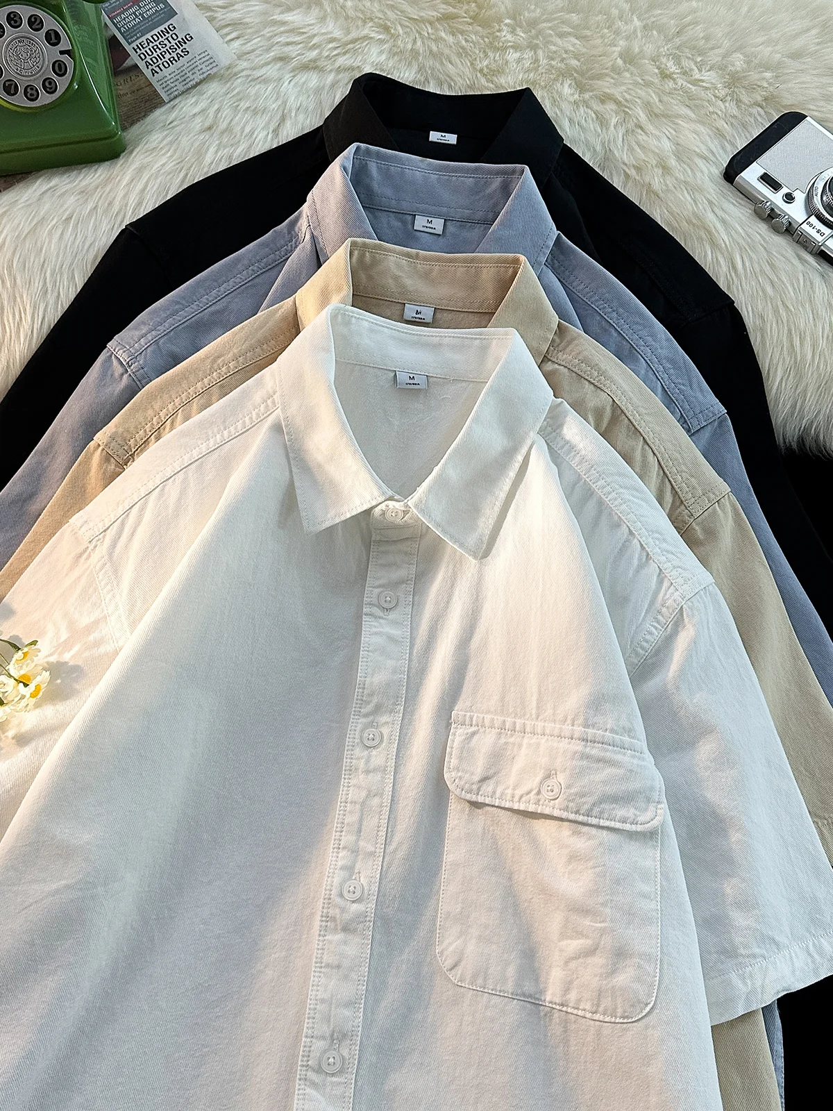 

Summer Thin Pure Cotton Short Sleeve Men's Shirt Casual Versatile Retro Style Japanese Hong Kong Style Youth Travel Shirt