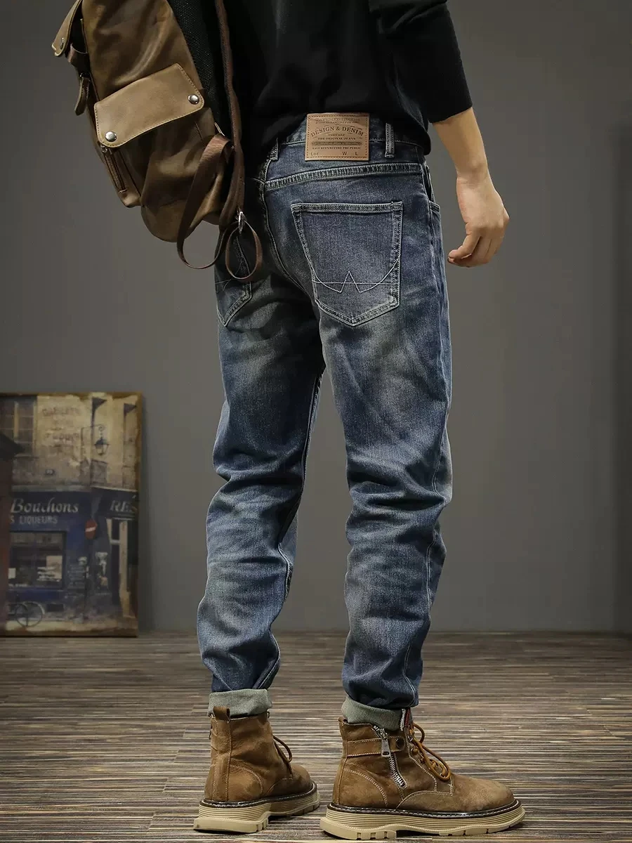 Italian Style Fashion Men Jeans Retro Blue High Quality Stretch Elastic Slim Fit Ripped Jeans Men Vintage Designer Pants Hombre