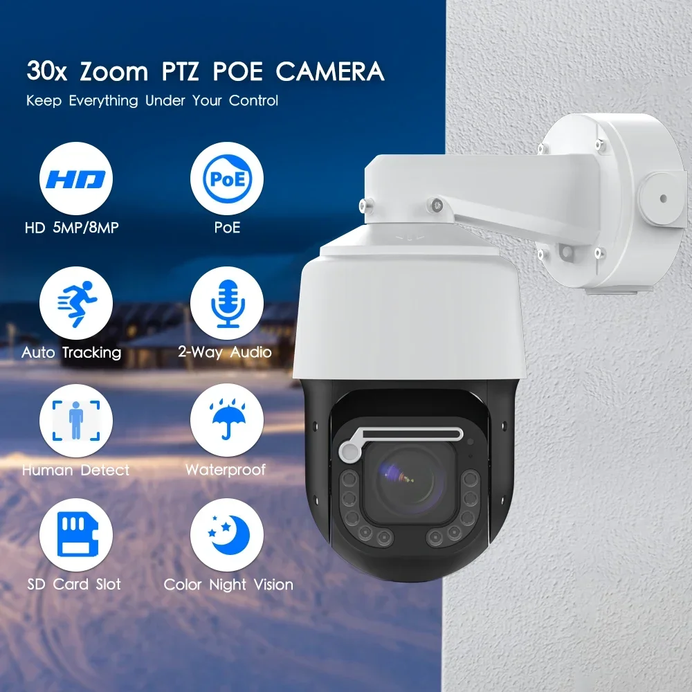 Videolink POE 8MP 30X Zoom Speed Dome Came 4K POE PTZ IP Camera IMX415 IR 100m Two Way Audio AI Humanoid Tracking - view 2