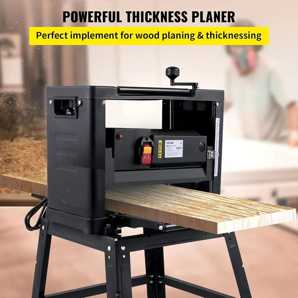 Thickness Planer - 13-Inch Benchtop Wood Planer, 2000W, 8000 rpm, 15 AMP, Foldable, 6m/min Planing Speed, Iron Stand, Dust