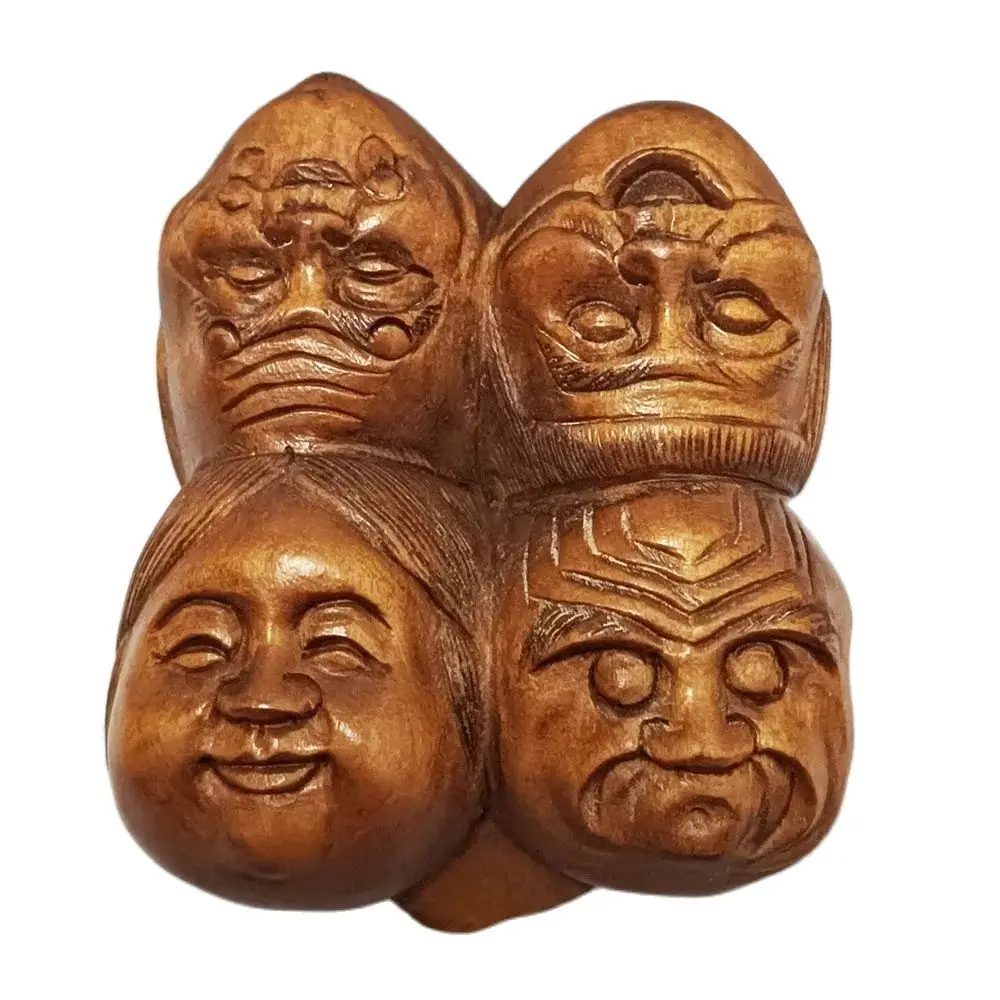 

RS270, 2-Дюймовая резная вручную японская маска Netsuke из бокса 7 Noh в одной скульптуре, маленькие украшения