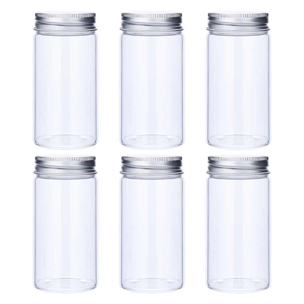 

6 pcs Jars Thickened Storage Containers Aluminum Screw on Lids ganizer Holder Snack Grain Cans Kitchen Bar Restaurant
