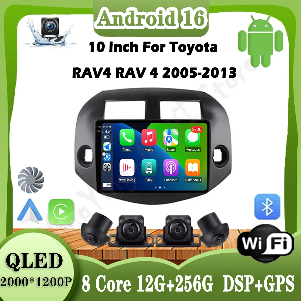

10-дюймовый Android 16 для Toyota RAV4 RAV 4 2005-2013, автомобильный радиоприемник, мультимедийный видеоплеер, авто аудио, стерео, GPS Carplay