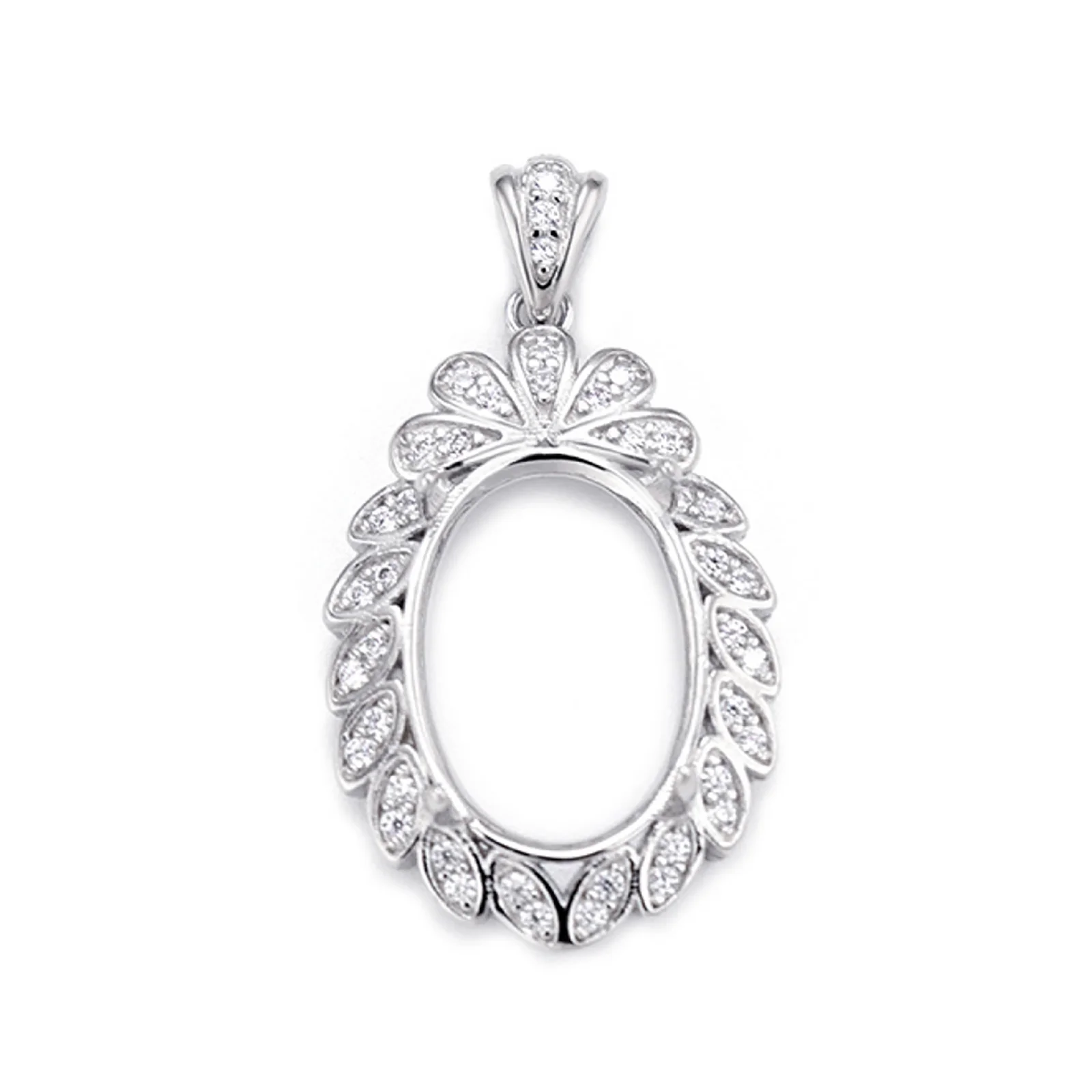 10X14mm 925 Sterling Silver Cubic Zirconia Pendant Base Blank Settings Oval Cabochon DIY Necklace Charm Jewelry Making Accessory