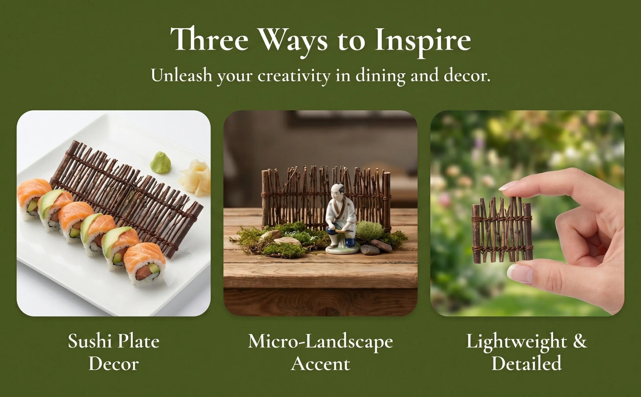 6Pcs Sushi Bamboo Decor Fence Tray Japanese Table Setting Sashimi Presentation Dish Food Styling Prop Wood Grain
