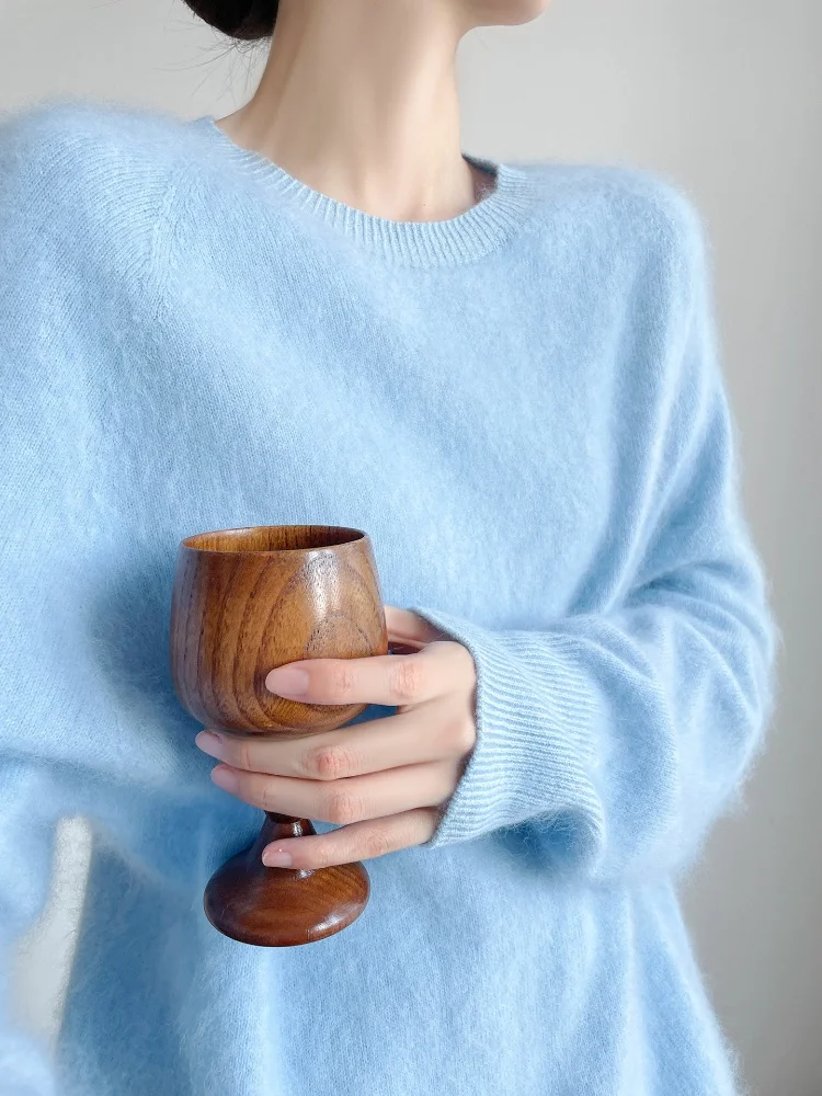 Birdtree, 96,5% schapenwol 3,5% kasjmier pluche gebreide trui, dames O-hals dieptepunt gebreide kleding, 2025 herfst zachte trui T5O818JF