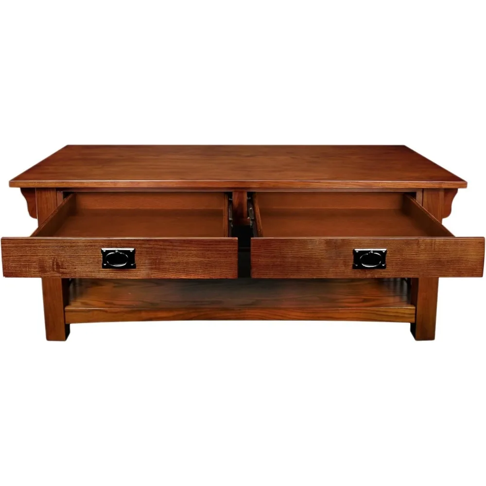 Mission Impeccable Coffee Table for Living Room, Two Drawers and Shelf, Made with Solid Wood, Medium Oak Finish