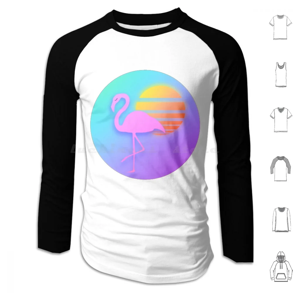 Vaporwave Flamingo Hoodies Long Sleeve Vaporwave Flamingo Sunset Colorful 80 S