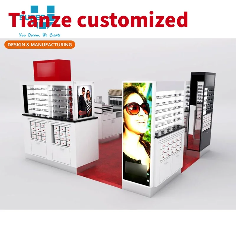 (customized)Modern Eyewear Kiosk Shop Fittings Design Shopping Mall Sunglasses Kiosk Stand