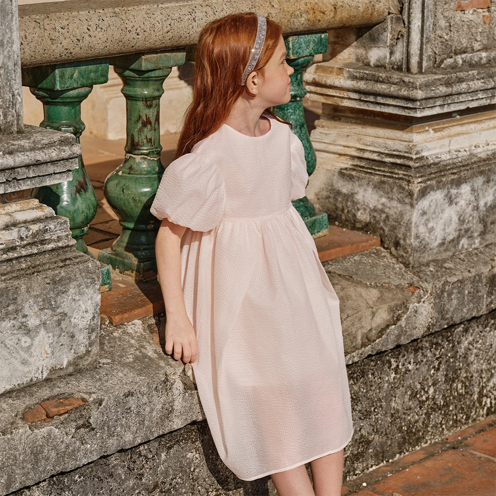Dave Bella Girls Summer Princess Dresses Children Charm Puff Short Sleeve Party Dress Sweet Pink Clothes 7-13 Years DK2261617
