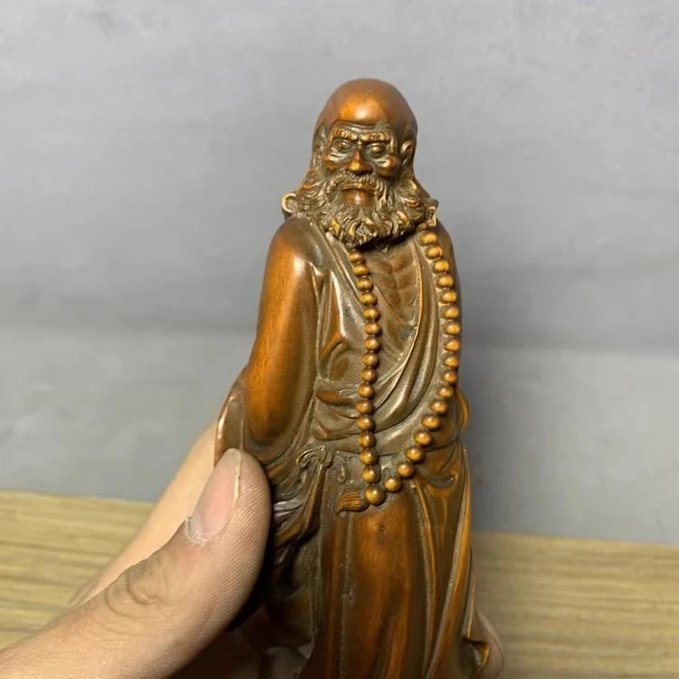 Collection Chinese Boxwood Wood Buddism Dharma Statue Solid Wood Crafts