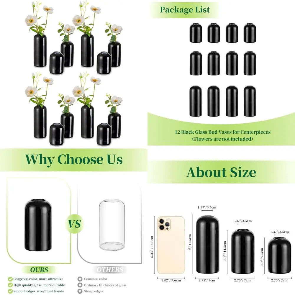 

Modern Small Glass Bud Vases Set of 12 for Centerpieces, Mini Flower Vases for Bulk Arrangements and Decorative Displays