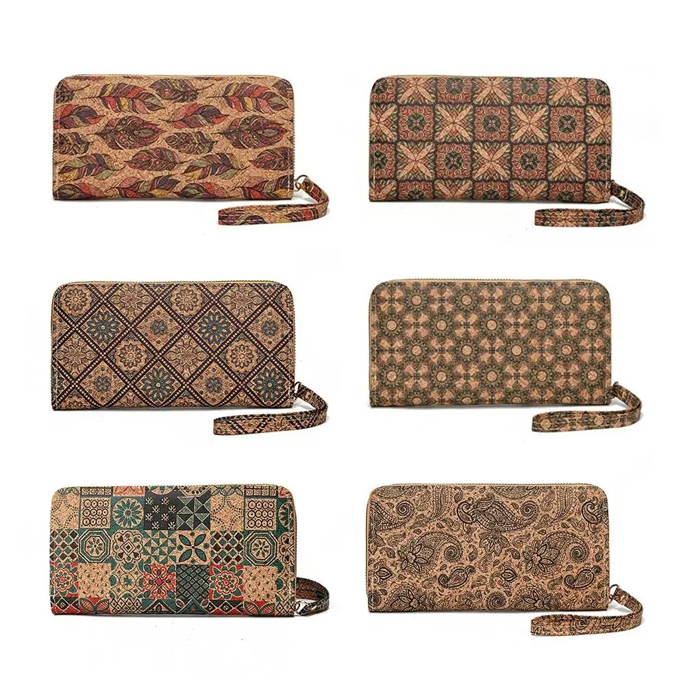 Bohemian Style Soft Wooden Grain Wallet PU Long Card Holder Large Capacity Storage Bags for ID Credit Card Key Earphone Phone