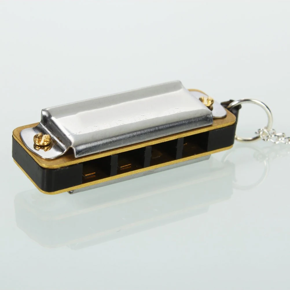 

Swan 4 Hole 8 Tone Durable Metal Mini Harmonica With Necklace Musical Instrument For Kids Gift Silver