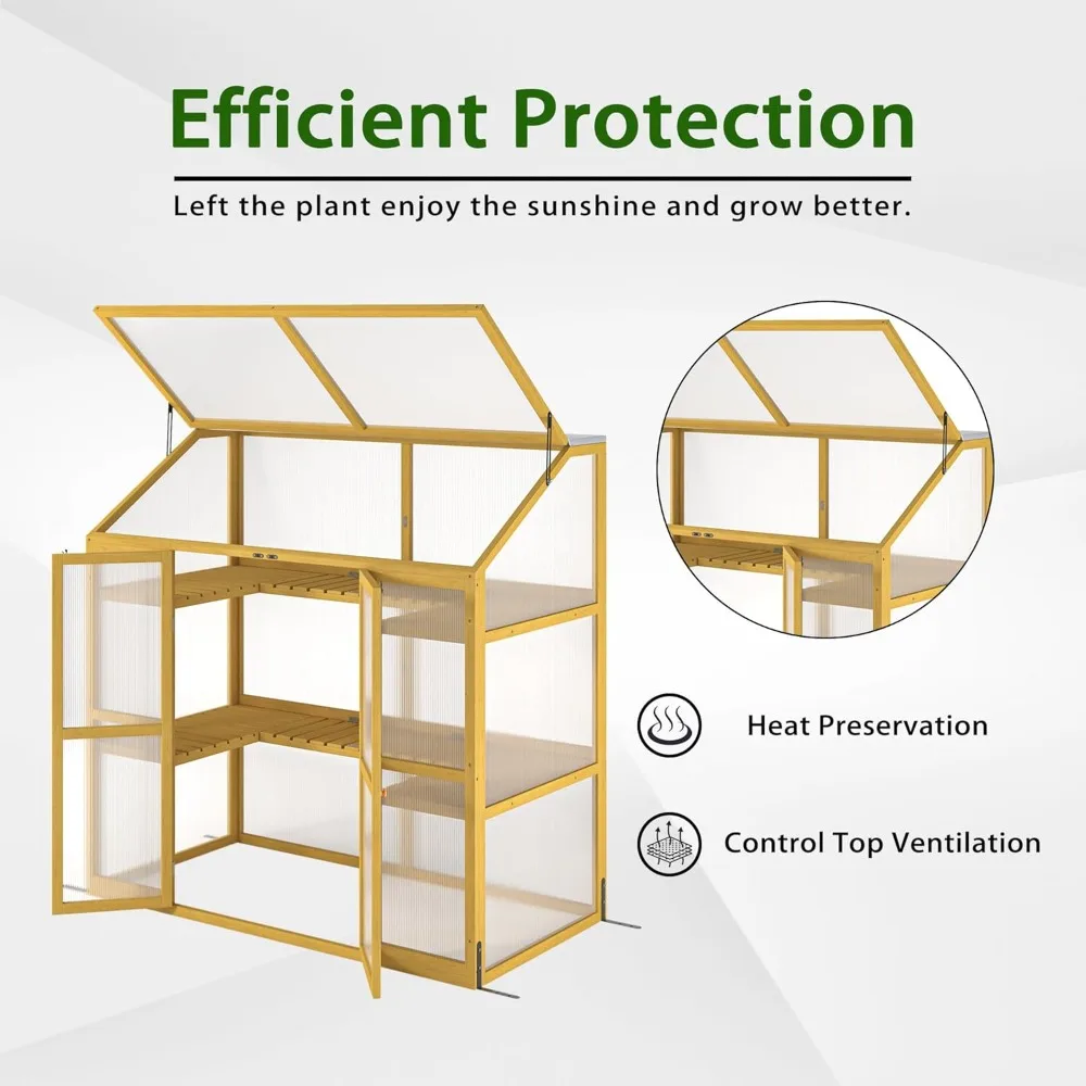 Greenhouse Wooden Cold Frame Greenhouse, Garden Solid Wood Greenhouse Cabinet with Transparent Flip-Top Roof, Raised Flower