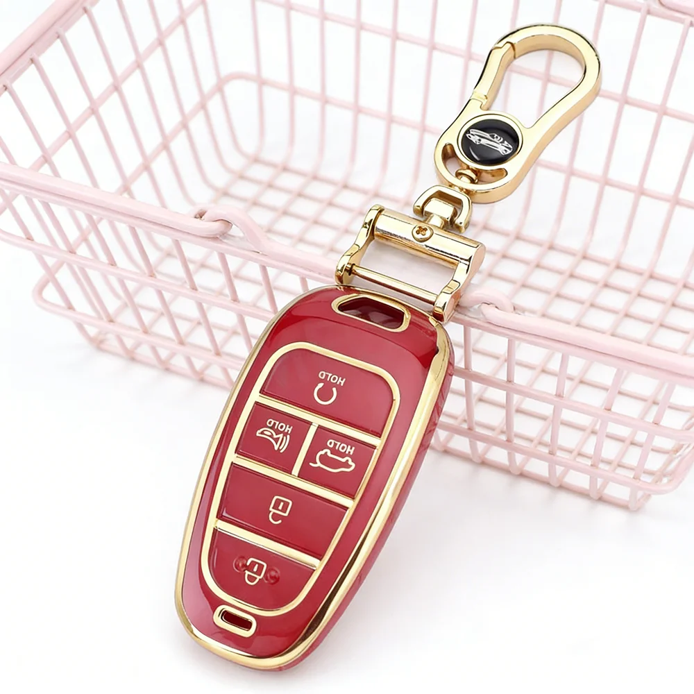 

Чехол для автомобильного ключа из TPU с 5 кнопками для Hyundai Sonata, Palisade, Tucson, Staria, Ioniq, Santa Fe, Nexo, с защитным брелоком