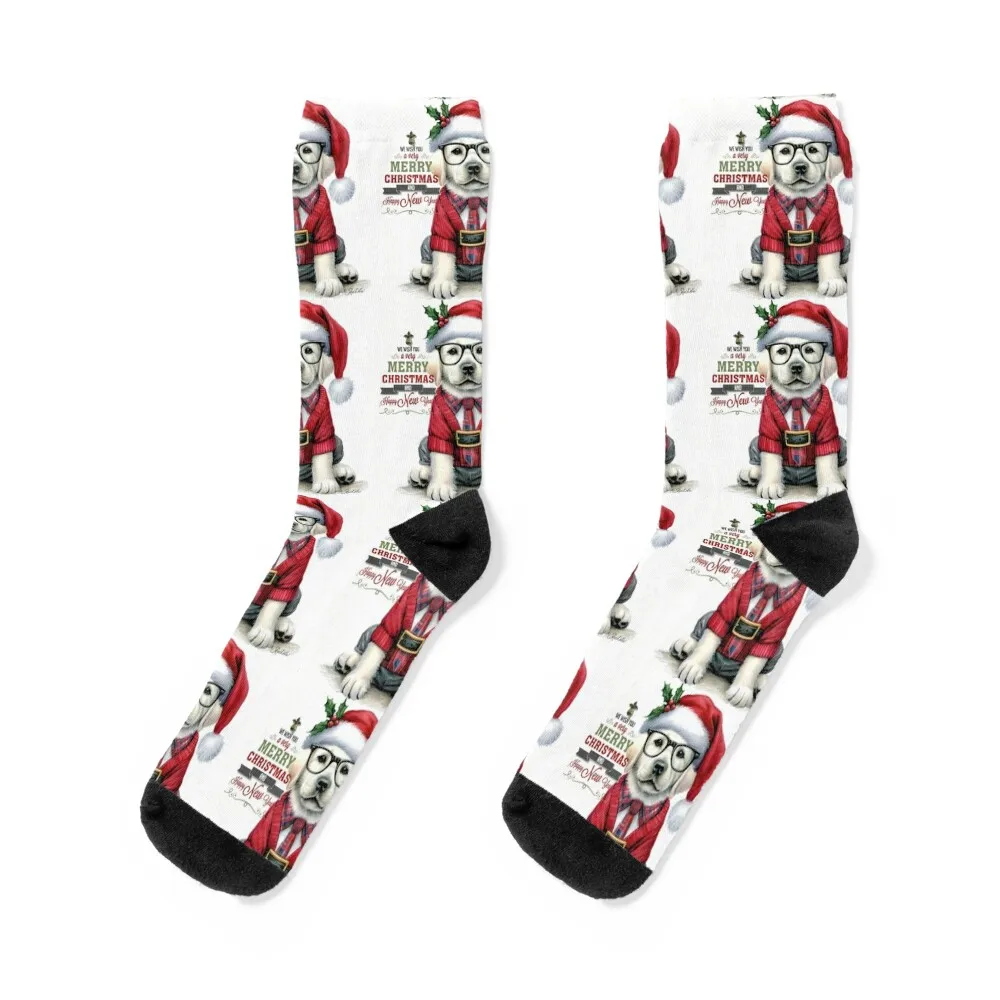 

Cute Labrador Puppy Dog dressed in Santa Hat and Sweater Christmas Painting Socks colored shoes gift winter Socks Male Women's