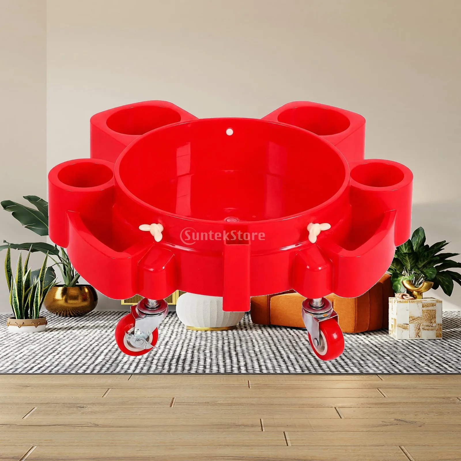 PP Car Wash Bucket Stand with Swivel Caster Wheels Portable Circular Rolling Bucket Base with Tool Holders for Garage